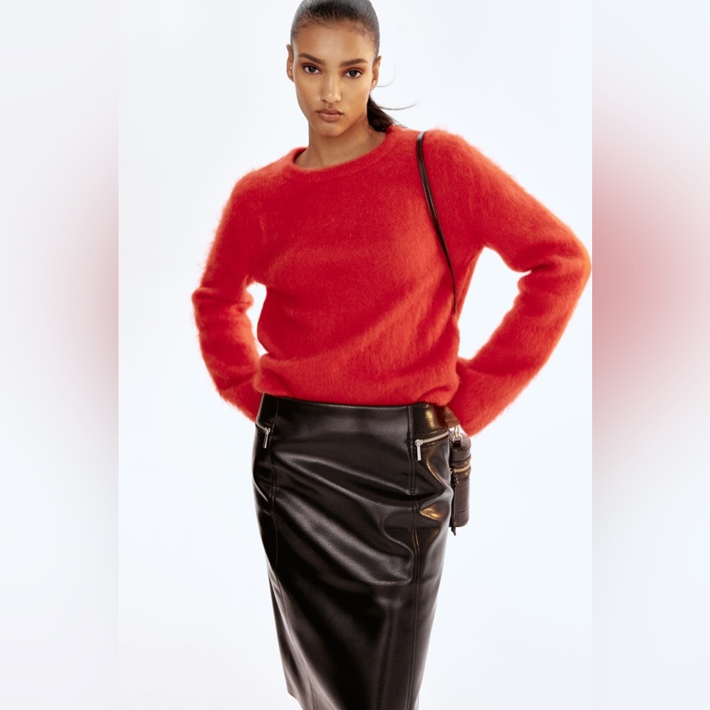 NWT H&M Mohair Wool Blend Valentine Sweater Bright Red Size M